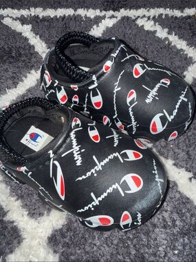 Champion Black Logo-Print Kids Slip-On Clogs
